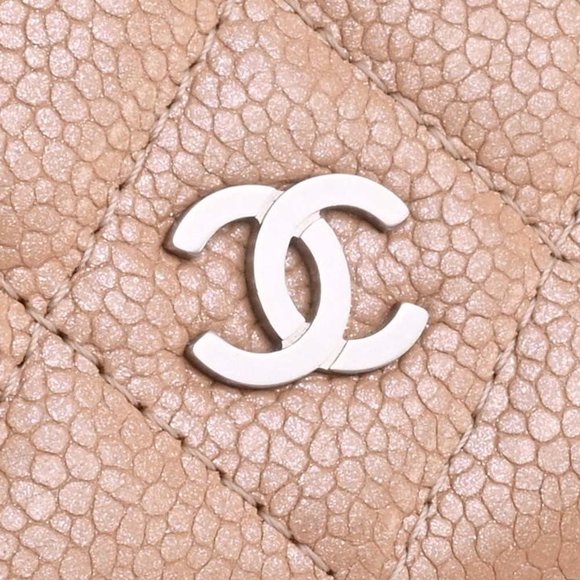 CHANEL Caviar Skin Matelasse Coco Mark Chain Shoulder Long Wallet Beige Ladies - Picture 10 of 10